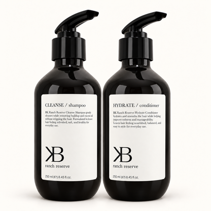 Hair Pair: Cleanse Shampoo and Hydrate Conditioner together on white
