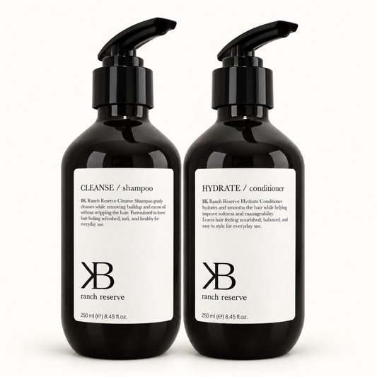 Hair Pair: Cleanse Shampoo and Hydrate Conditioner together on white